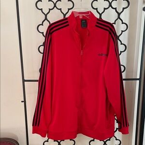 NWOT Adidas Men’s Red Full-Zip Track Jacket with Black Stripes